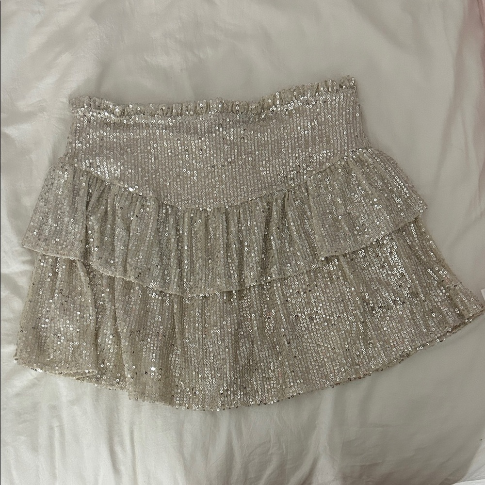 Altar'd State Sparkling Silver Mini Skirt